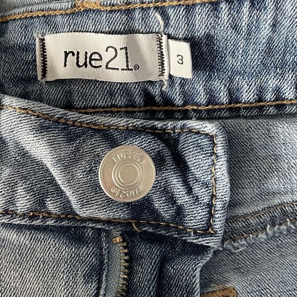 Rue21 JRs SZ 3 Festival Flare Jeans Hi-Rise Distressed Frayed Hems Two-Tone Boho - Picture 8 of 10